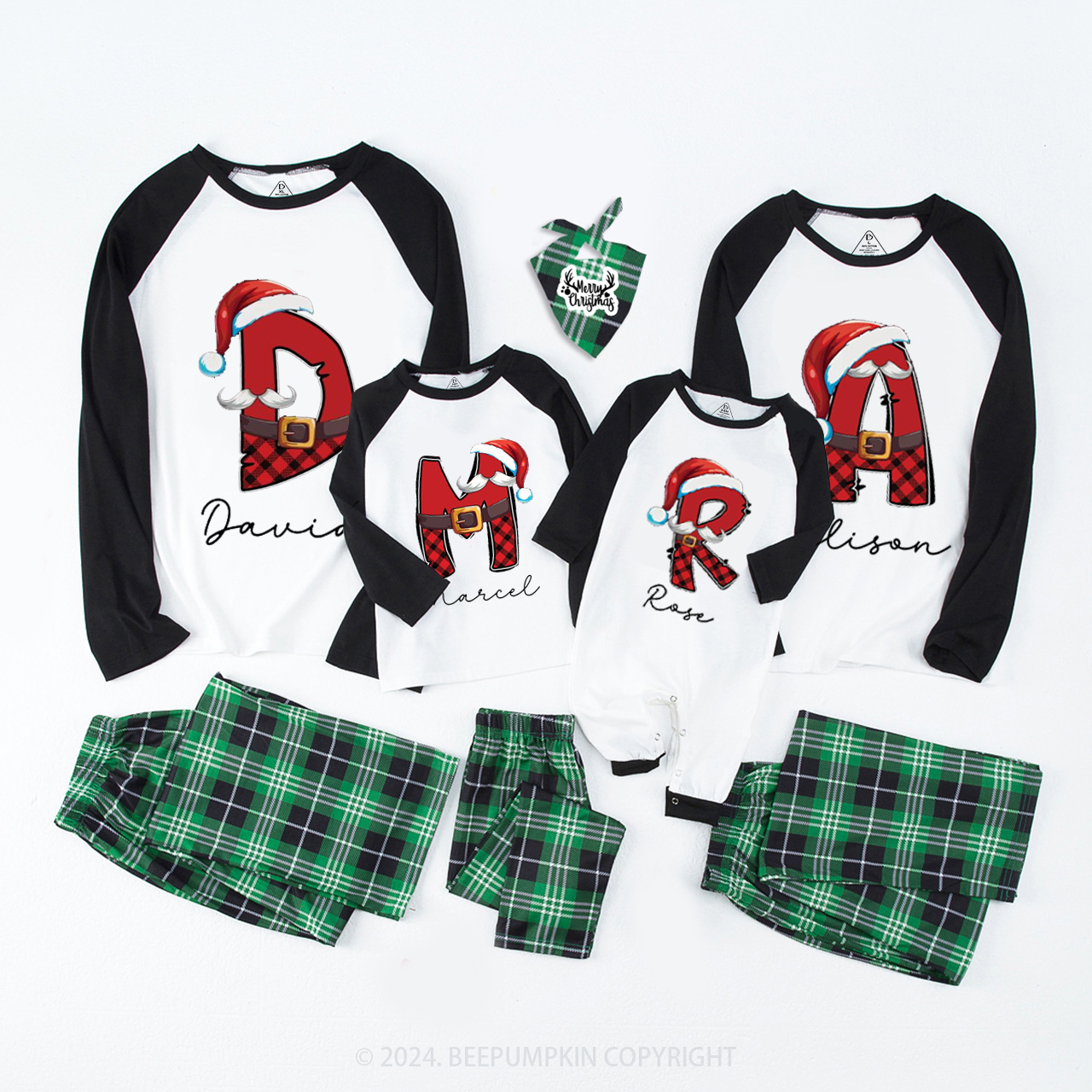 Monogrammed Family Christmas Matching Pajamas Beepumpkin
