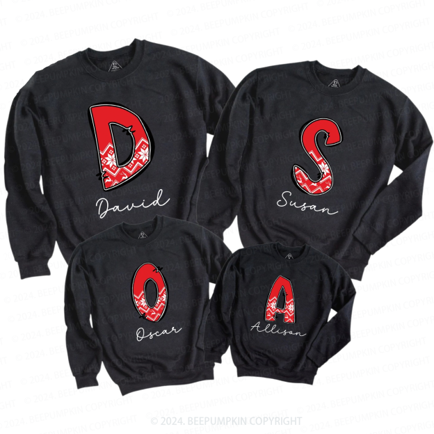 Personalized Plaid Monogrammed Family Christmas Sweatshirt Beepumpkin