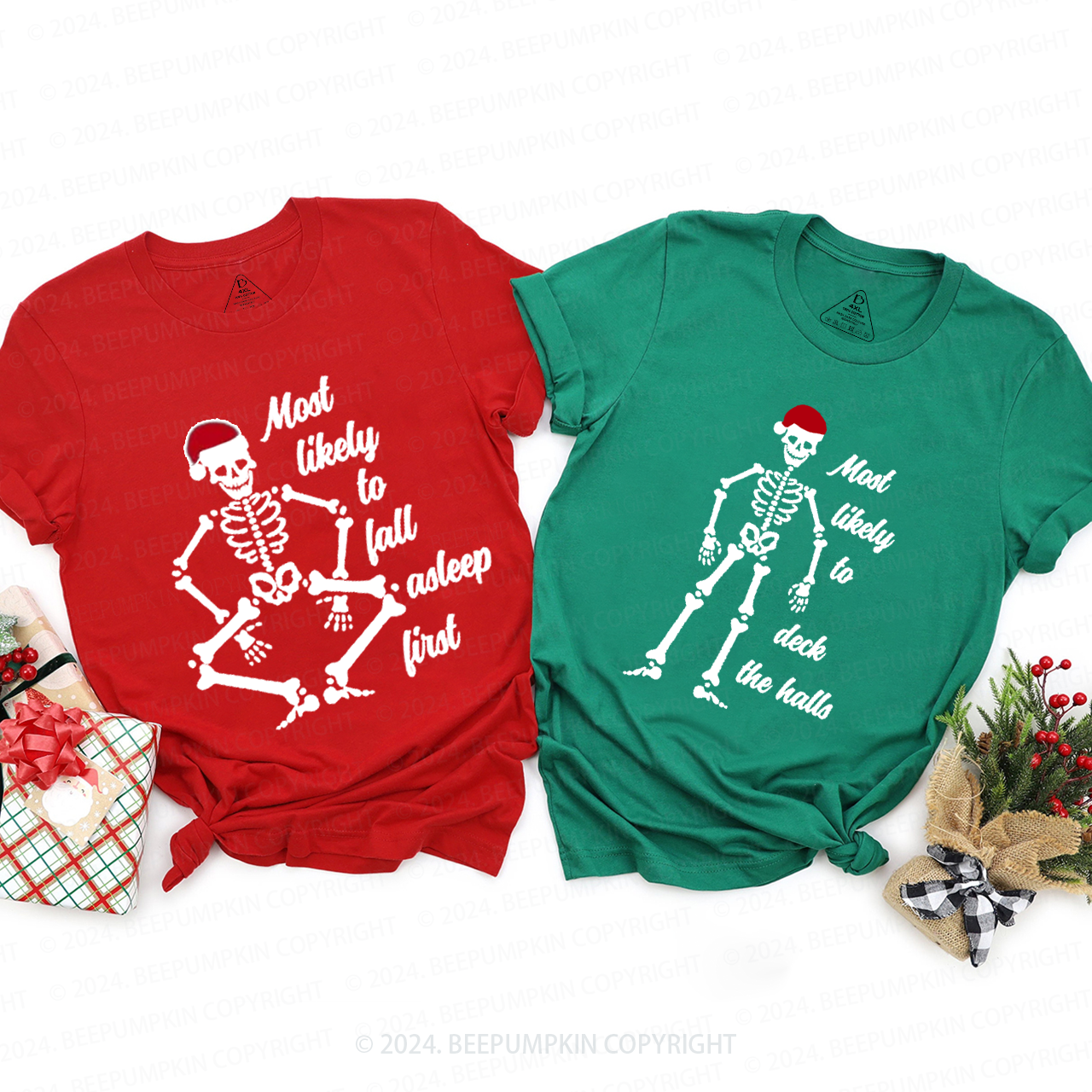 Most Likely To Bone Santa Hat Family Matching T-Shirts Beepumpkin