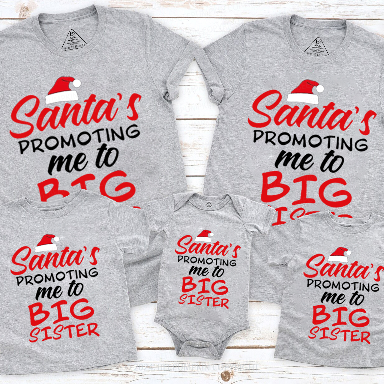 Santa's Promoting Me To Big Sis & Bro Christmas Matching T-Shirts Beepumpkin