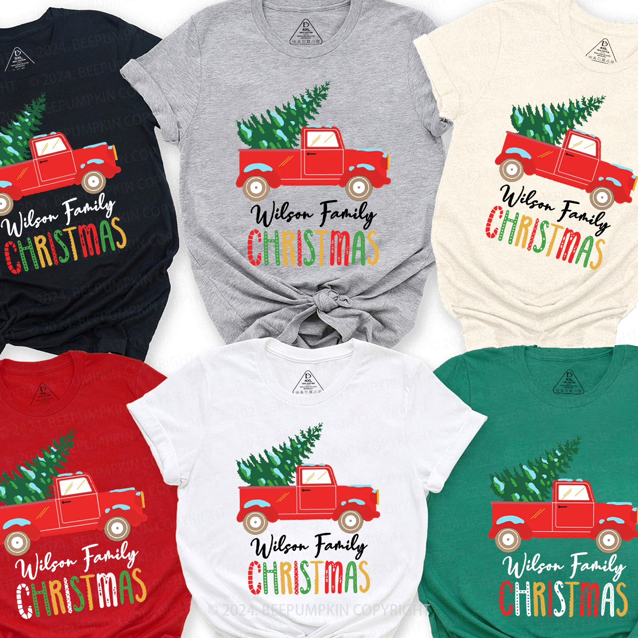 Personalized  Red Truck And Christmas Tree Matching T-Shirts Beepumpkin