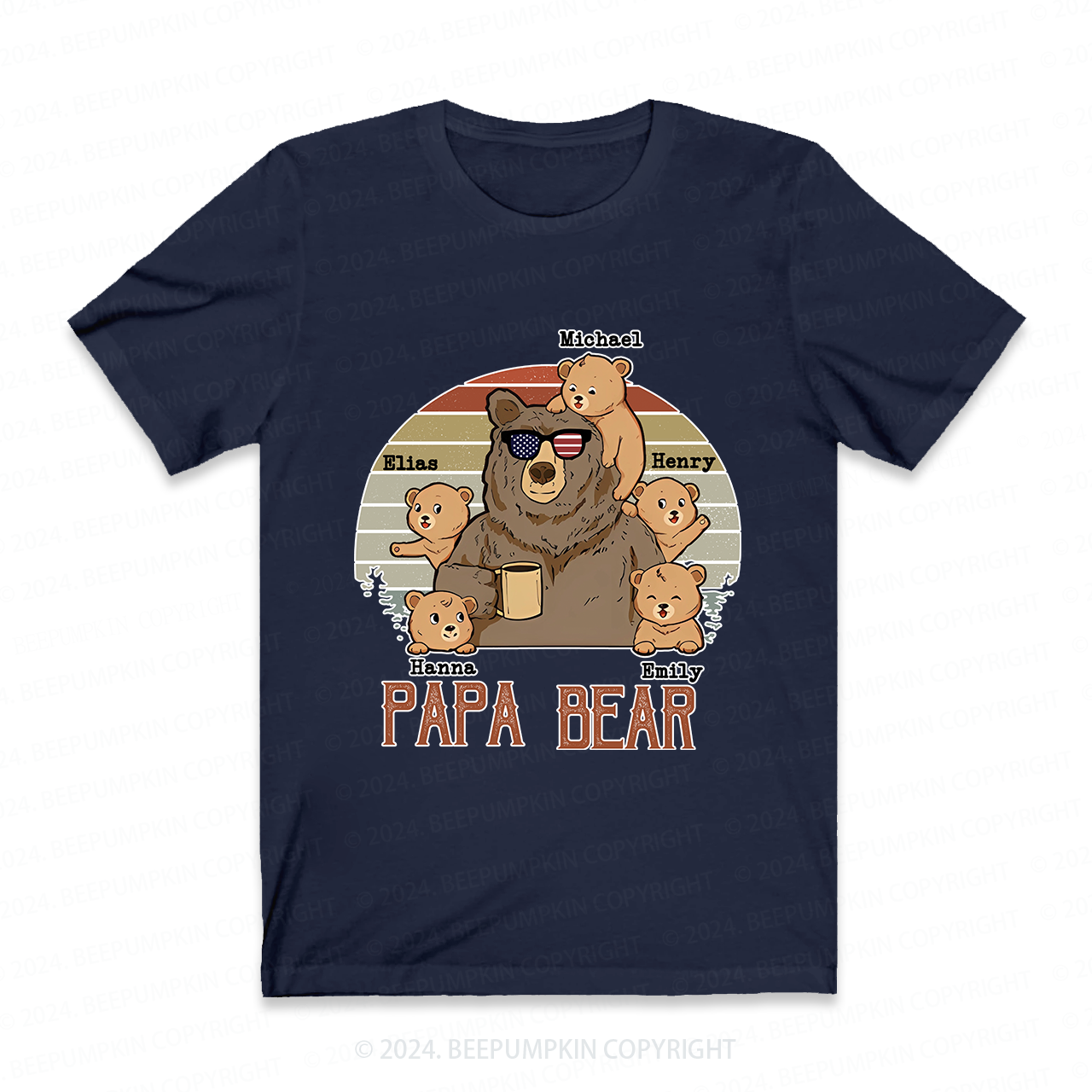 Personalized  Papa Bear And Kids Names T-Shirt 
