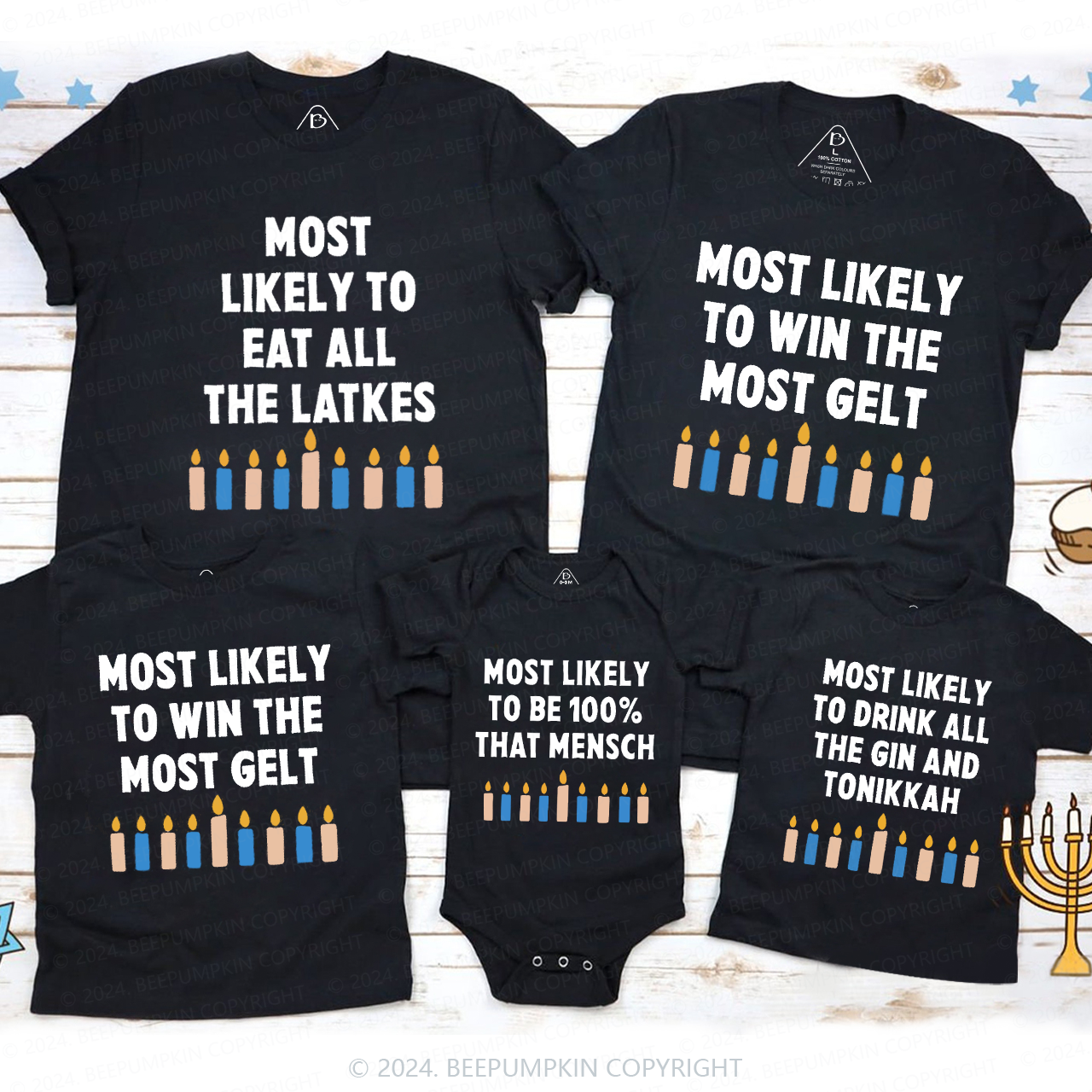 Personalized Funny Jewish Top Hanukkah Family Matching T-Shirts