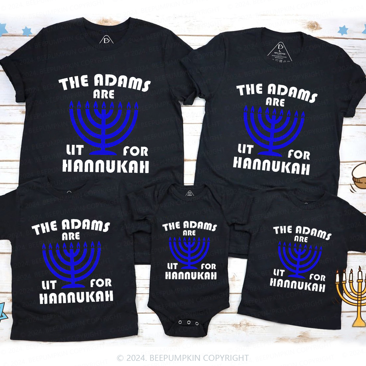 Personalized Candlestick Family Hanukkah Family Matching T-Shirts Beepumpkin