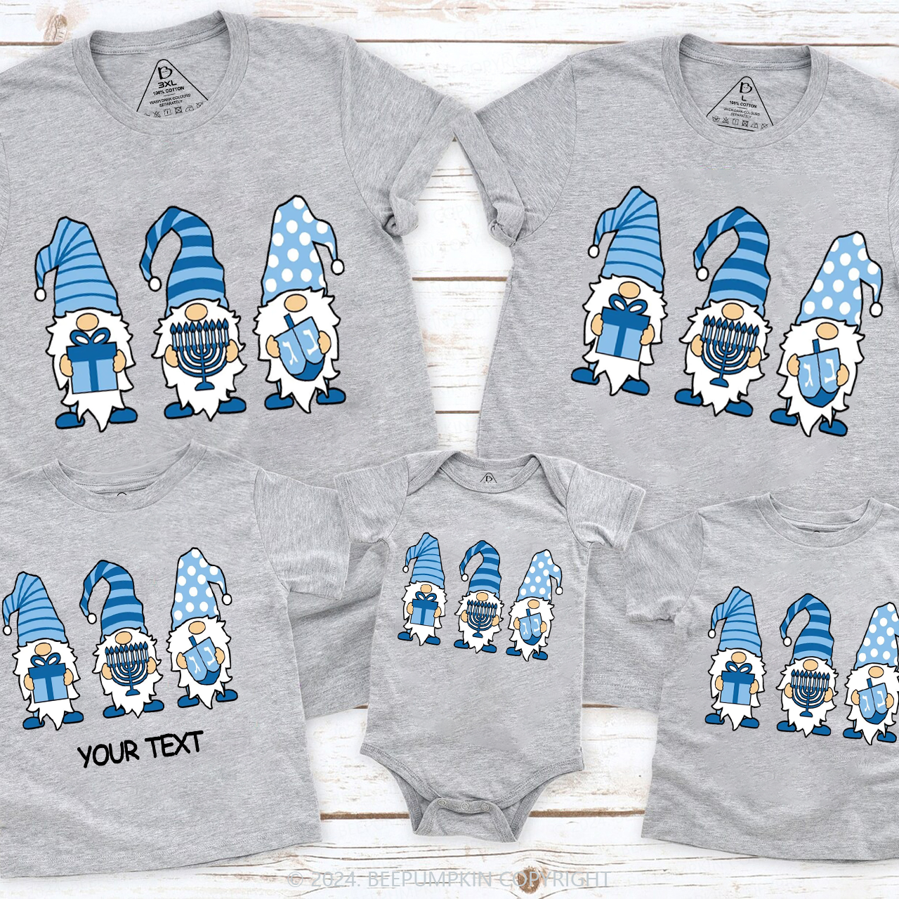 Personalized Hanukkah Gnomes Menorah Family Matching T-Shirts 