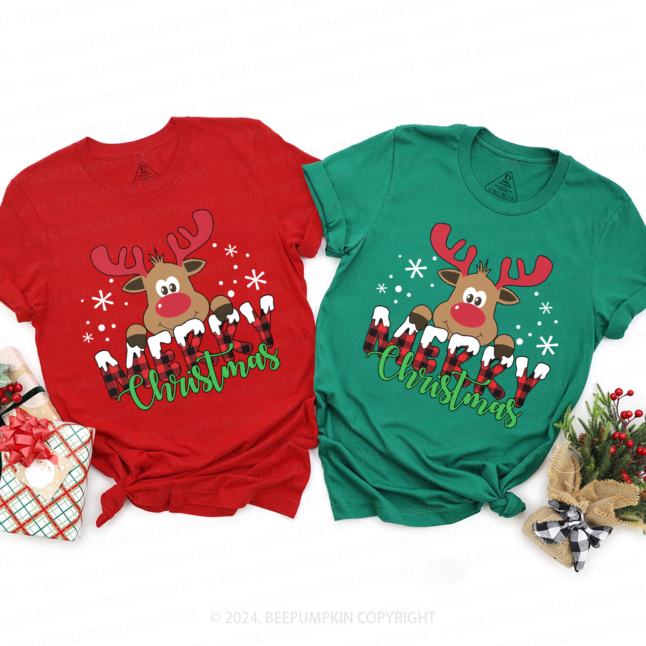 Merry Christmas Holiday Reindeer Matching T-Shirts Beepumpkin