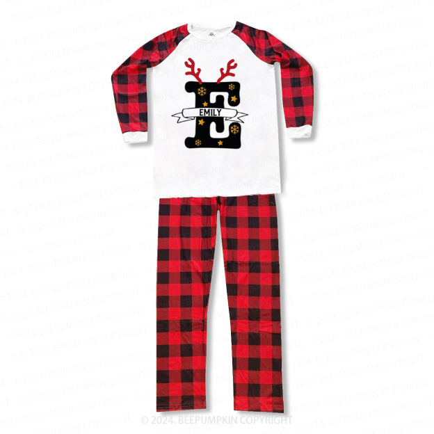 Personalized Antlers And Golden Snowflakes Matching Pajamas Beepumpkin