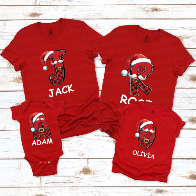 Personalized Plaid Name And Santa Hat Matching T-Shirts Beepumpkin