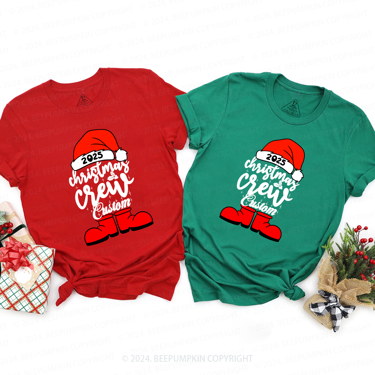 Personalized Name Christmas Crew 2025 Family Matching T-Shirts Beepumpkin