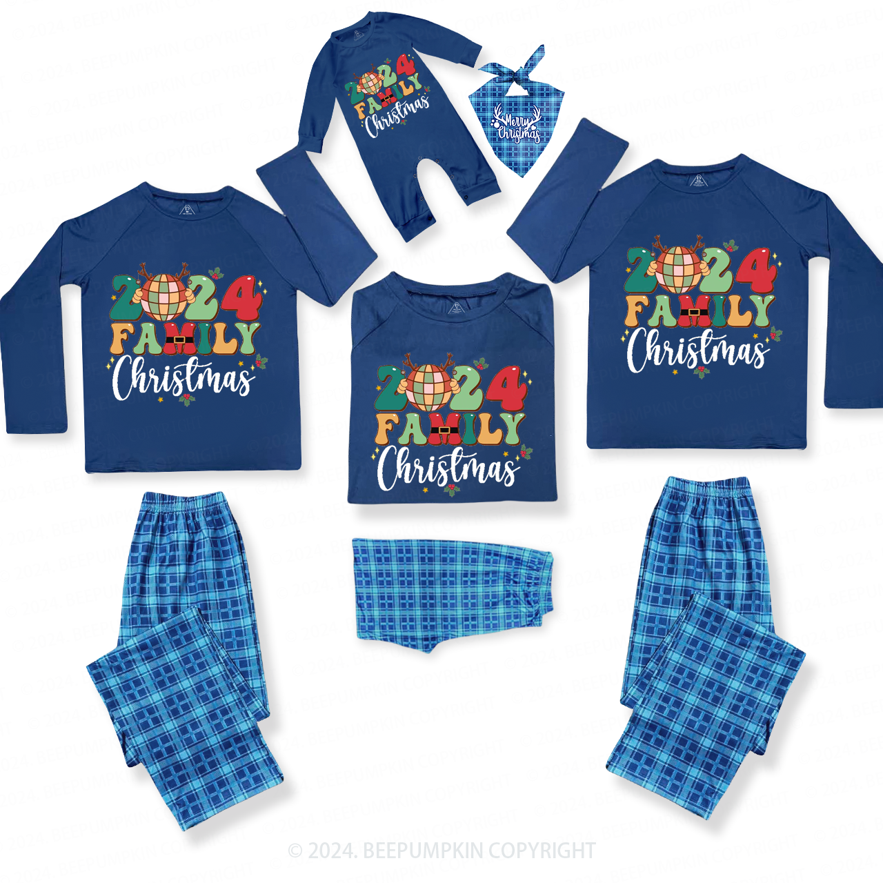 2024 Family Family Matching Blue Pajamas Beepumpkin