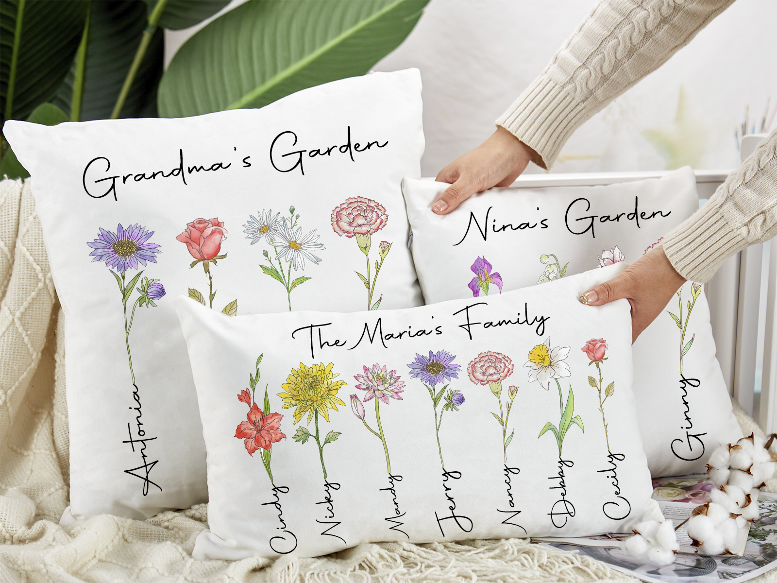 Personalized Birth Flower Best Family Gift Pillowcase