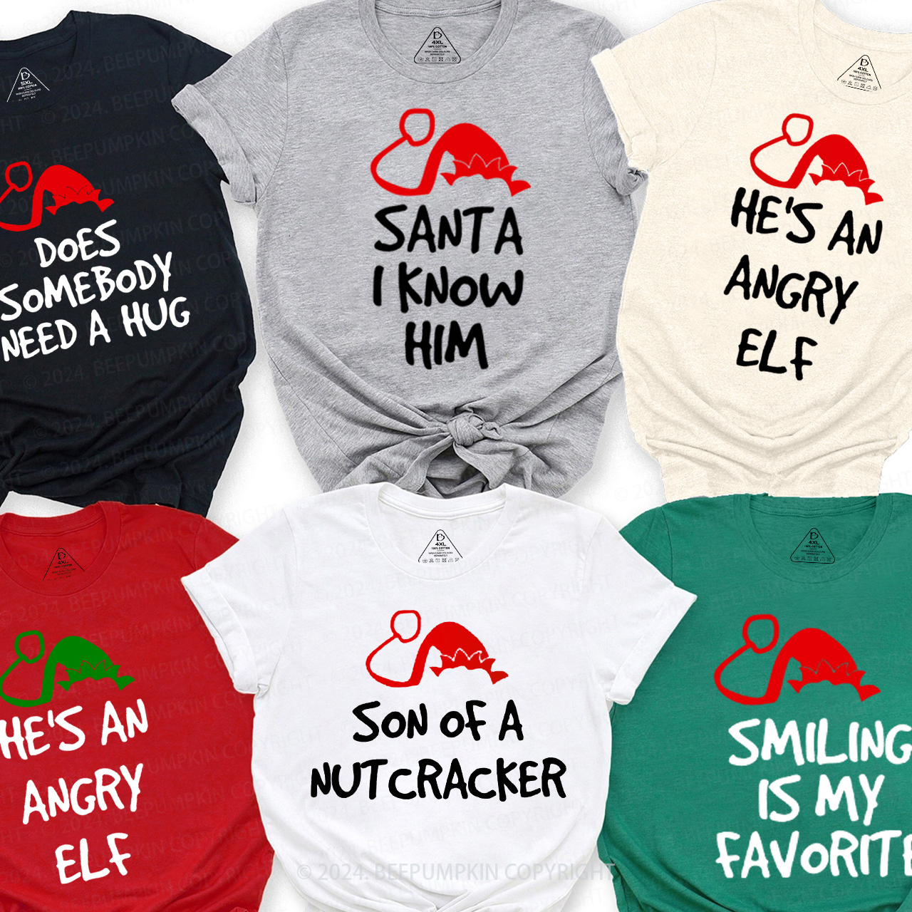 Elf Red Green Hat Quote Christmas Family Matching T-Shirts Beepumpkin