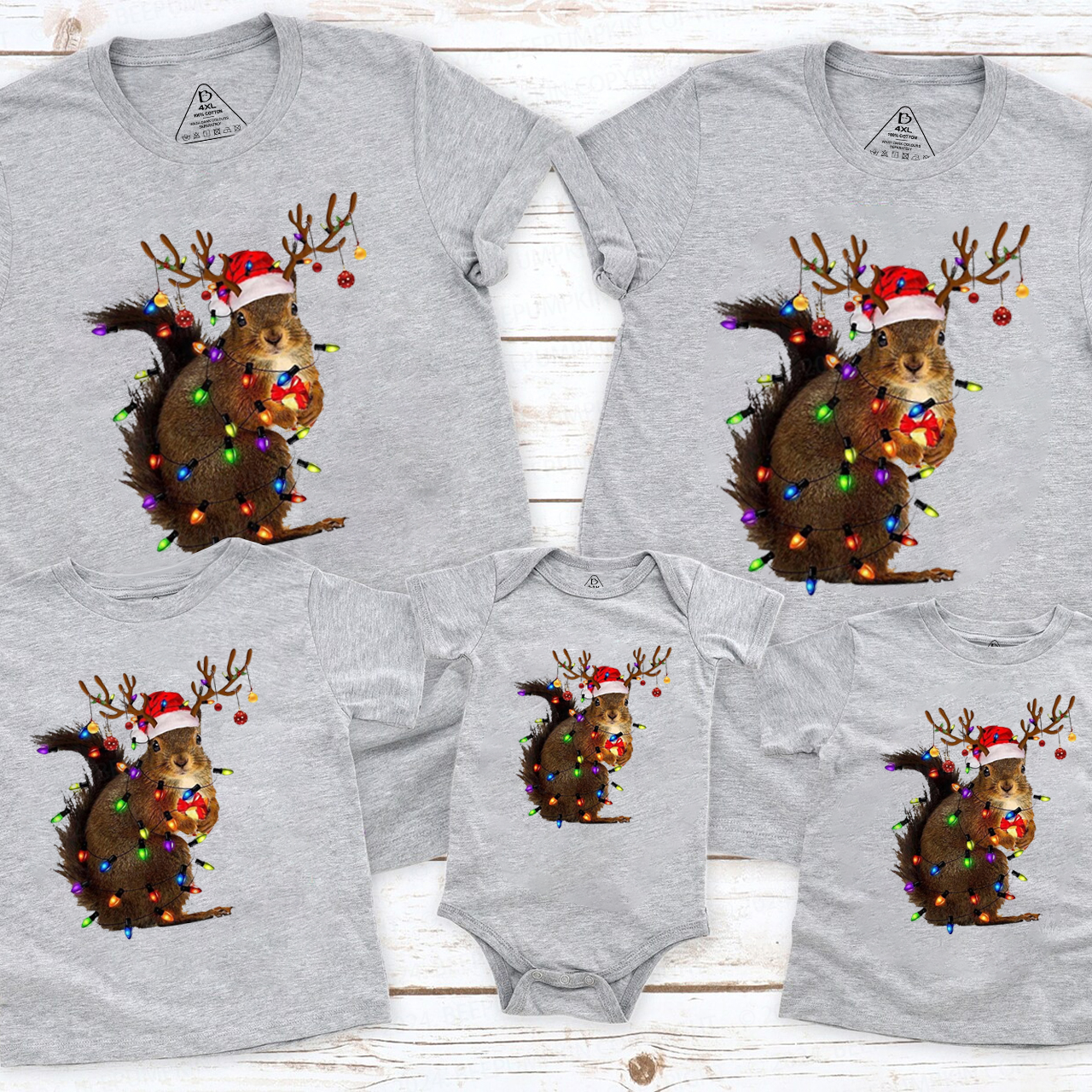 Squirrel Christmas Lights Family Matching T-Shirts Beepumpkin
