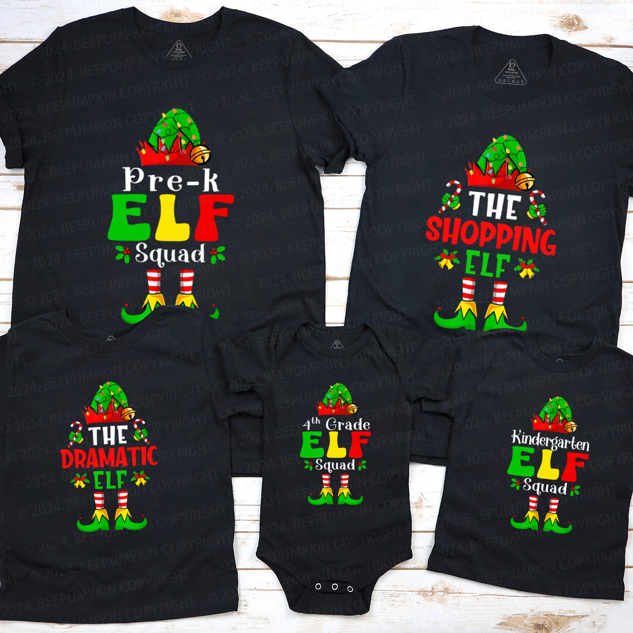 Christmas ELF Family Party Family Matching T-Shirts Beepumpkin