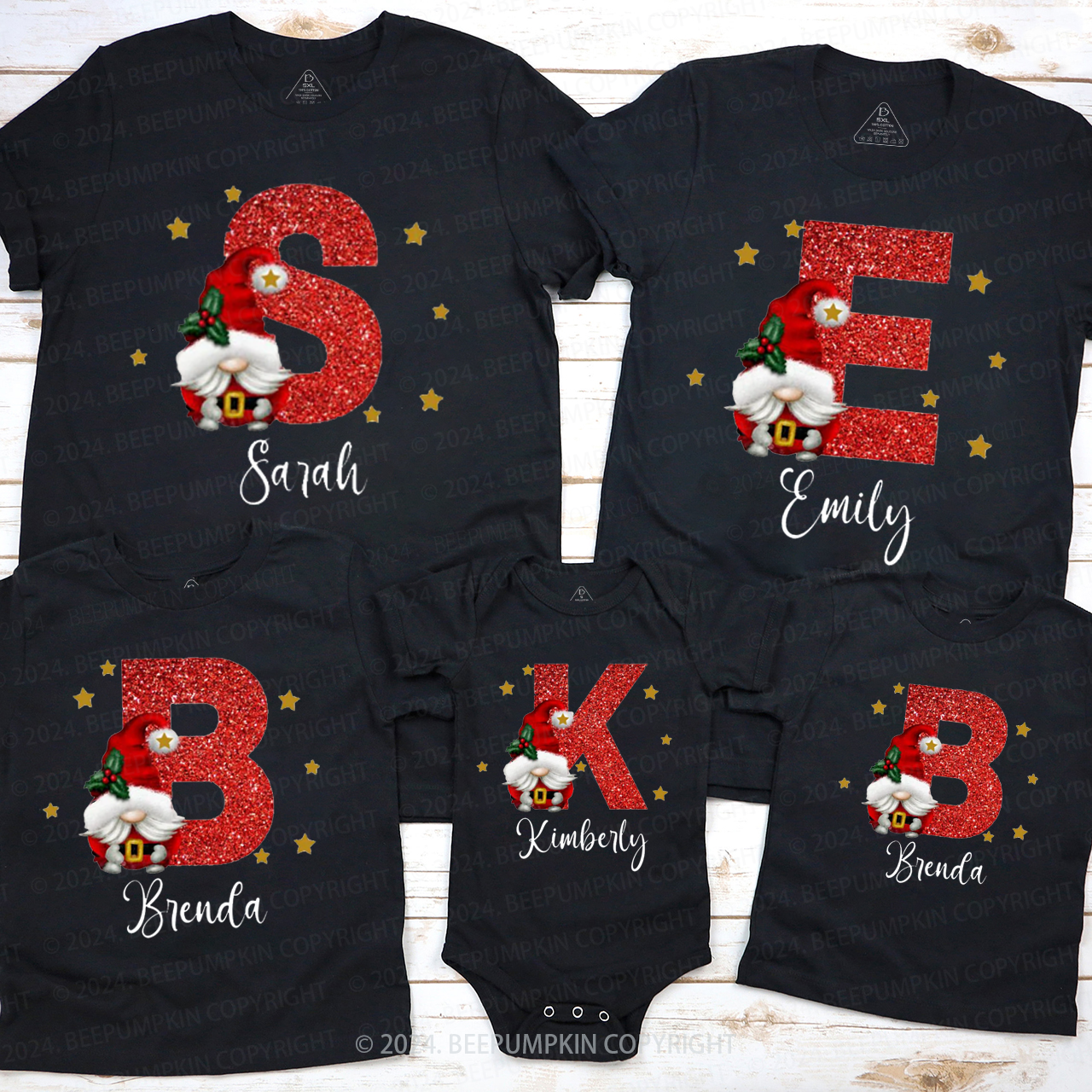 Personalized Christmas Red Name Family Matching T-Shirts Beepumpkin