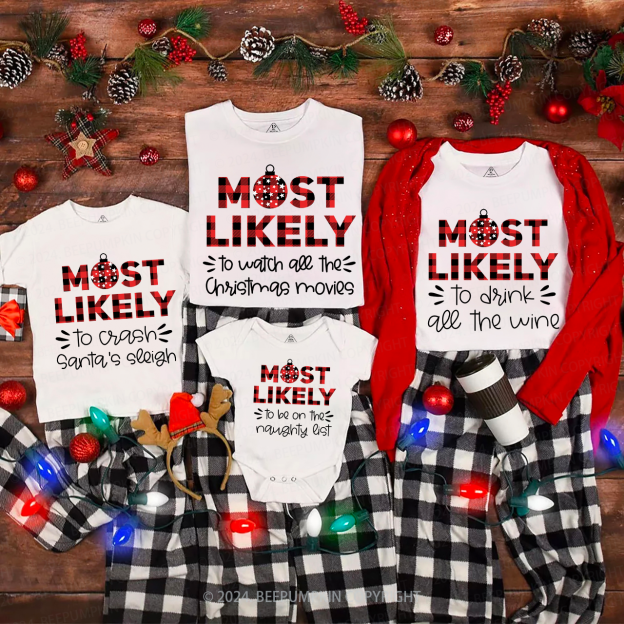 Matching Family Christmas Shirts With Design Most Likely To