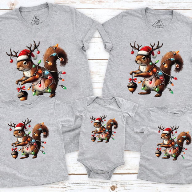 Christmas Peanut Squirrel Family Matching T-Shirts Beepumpkin
