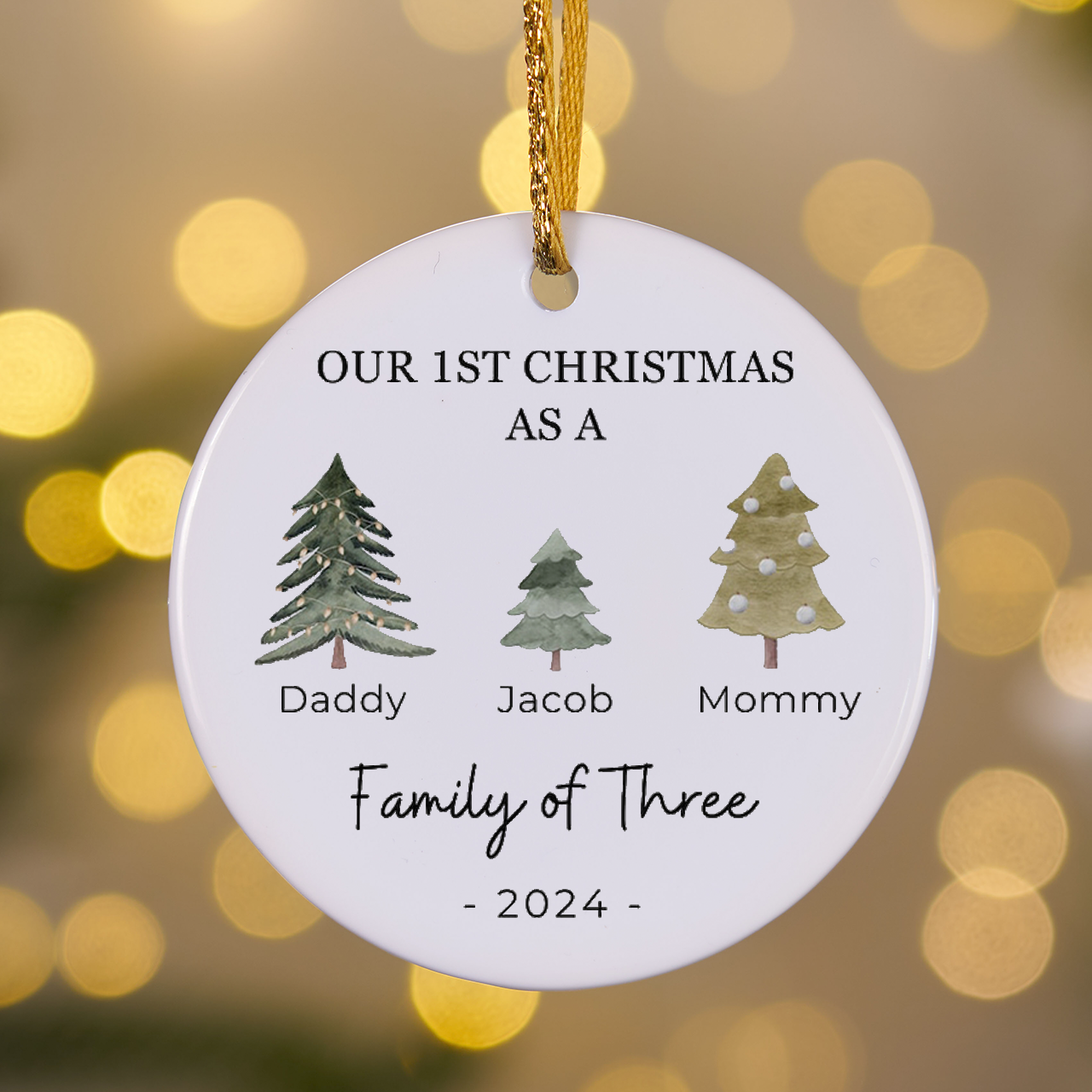 Personalized Family of Three Christmas Gift Ornament