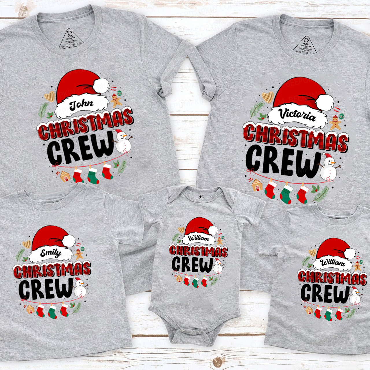 Personalized Christmas Crew Family Matching T-Shirts Beepumpkin