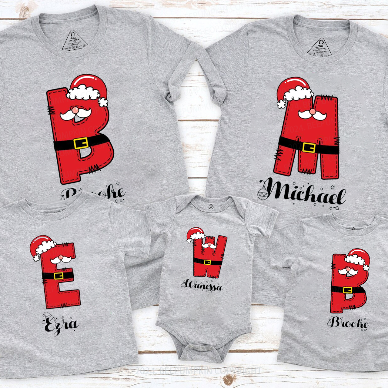 Personalized Christmas Santa Monogram Family Matching T-Shirts Beepumpkin