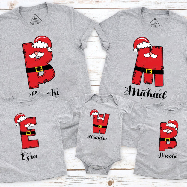 Personalized Christmas Santa Monogram Family Matching T-Shirts Beepumpkin