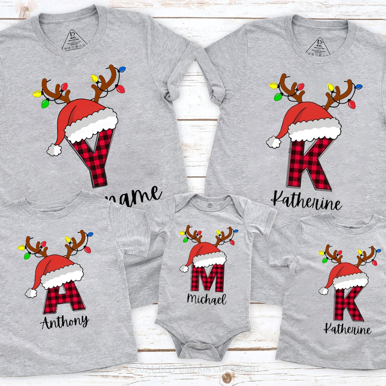 Personalized Monogrammed Christmas Family Matching T-Shirts Beepumpkin