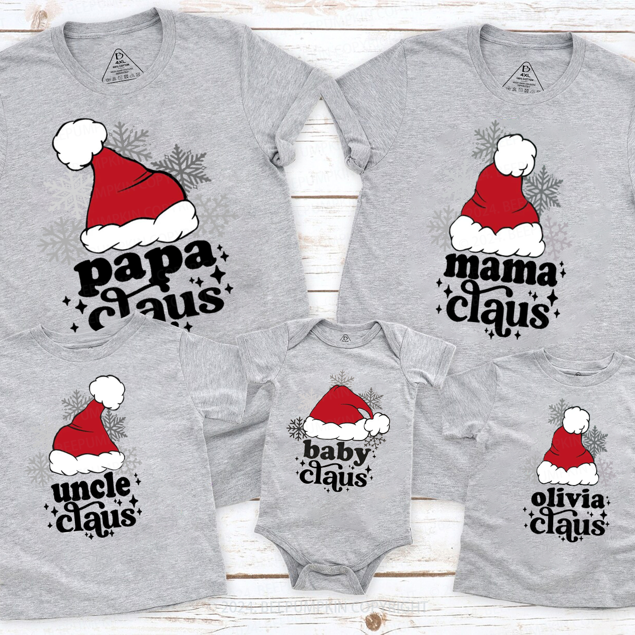 Personalized Santa Claus Hat Family Matching T-Shirts Beepumpkin