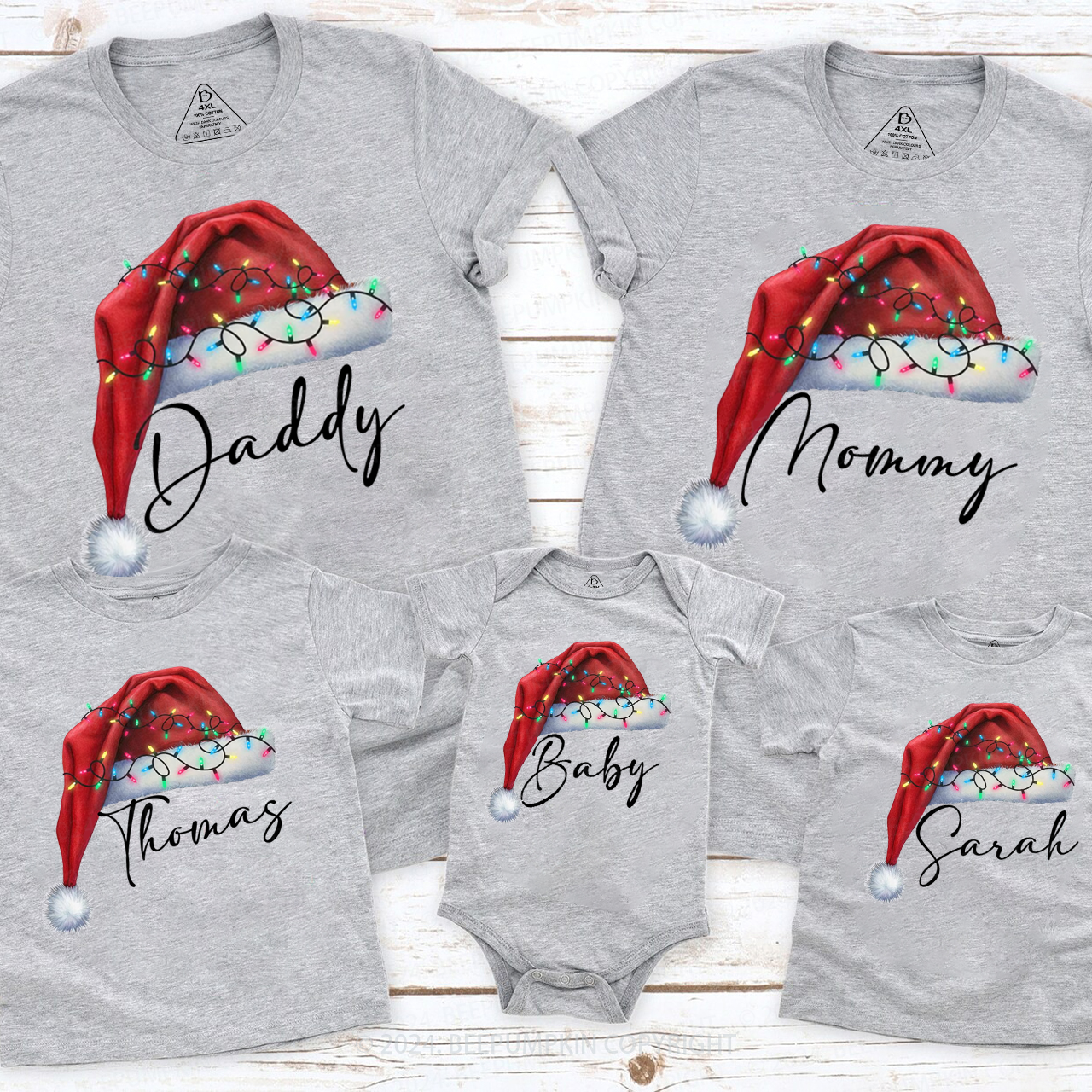 Personalized Lighted Christmas Hat with Name Matching T-Shirts Beepumpkin