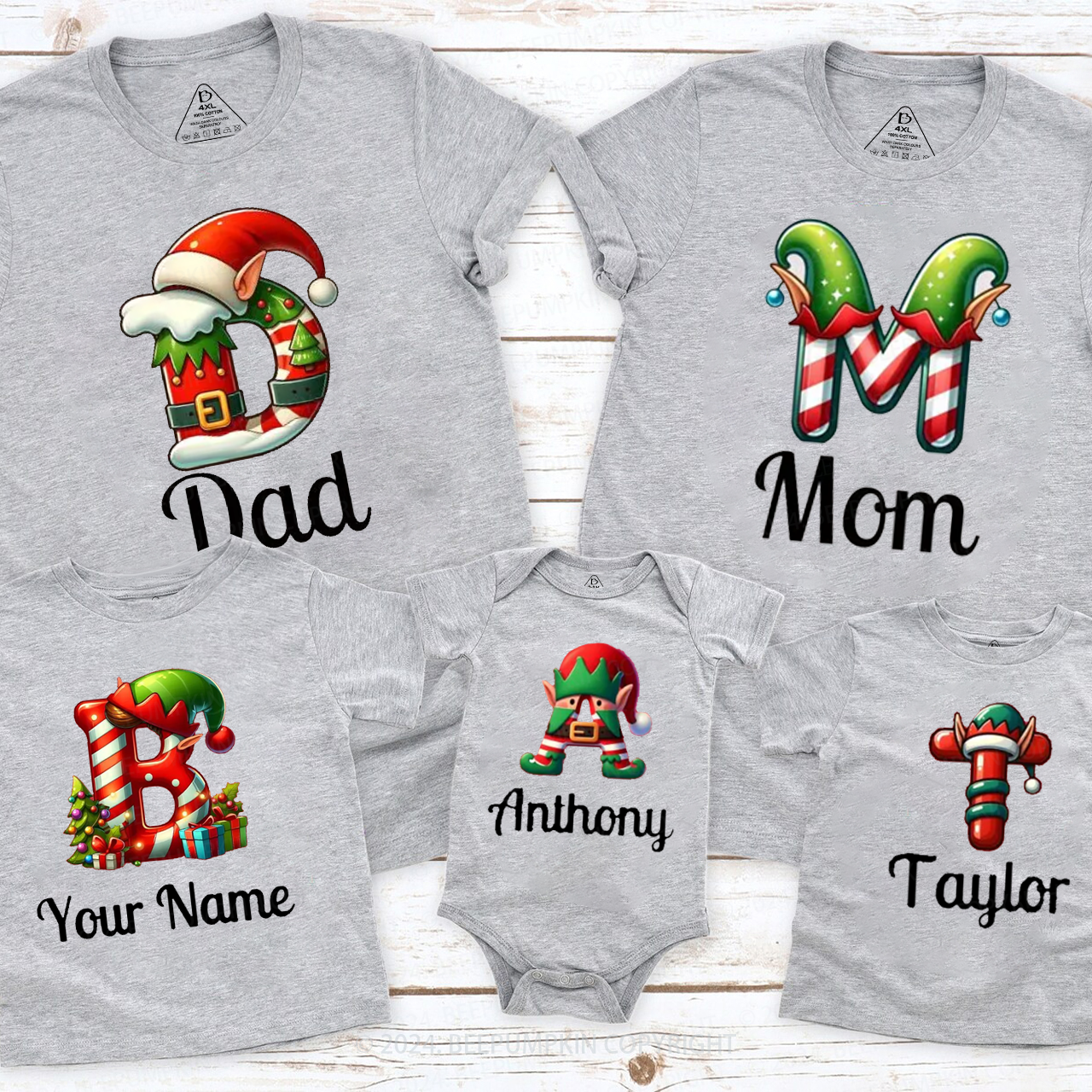 Personalized Elf Monogrammed Family Matching T-Shirts Beepumpkin