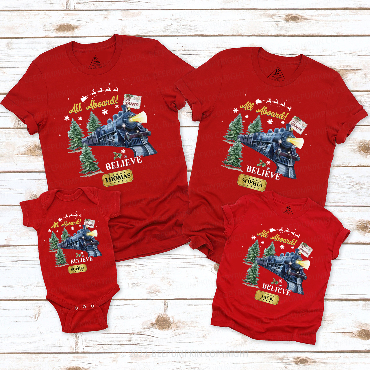 Personalized Train And Tree Family Matching T-Shirts Beepumpkin