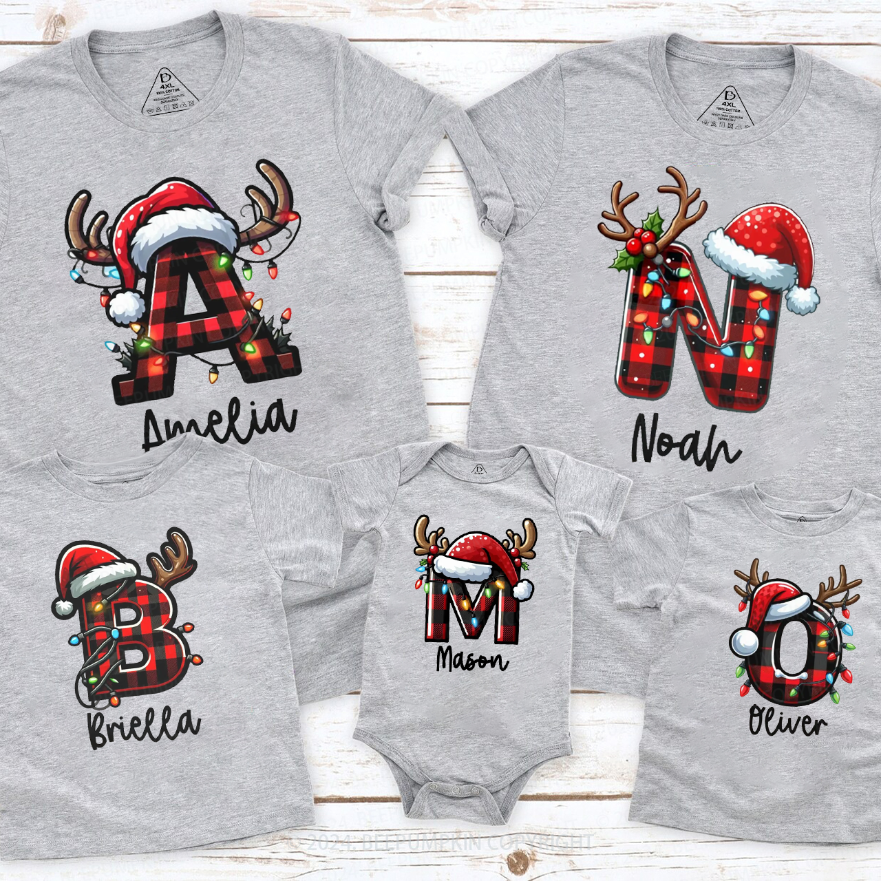 Personalized Shining Lights Christmas Name Family Matching T-Shirts Beepumpkin