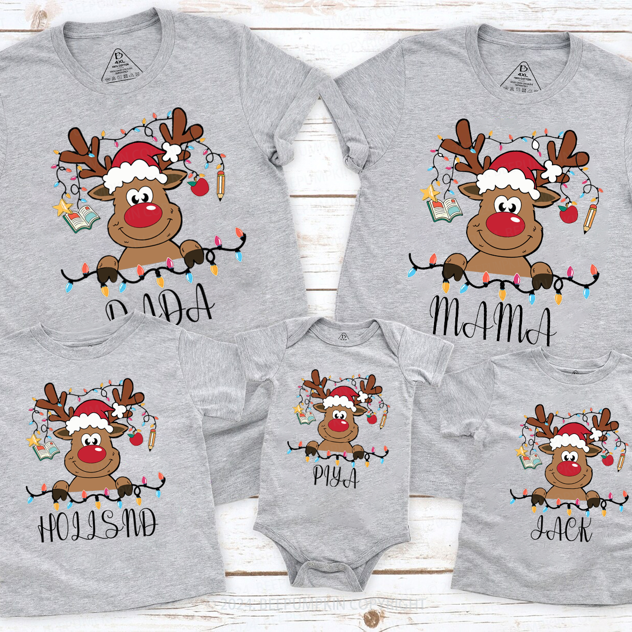 Personalized Reindeer Teacher Name Christmas Family Matching T-Shirts Beepumpkin