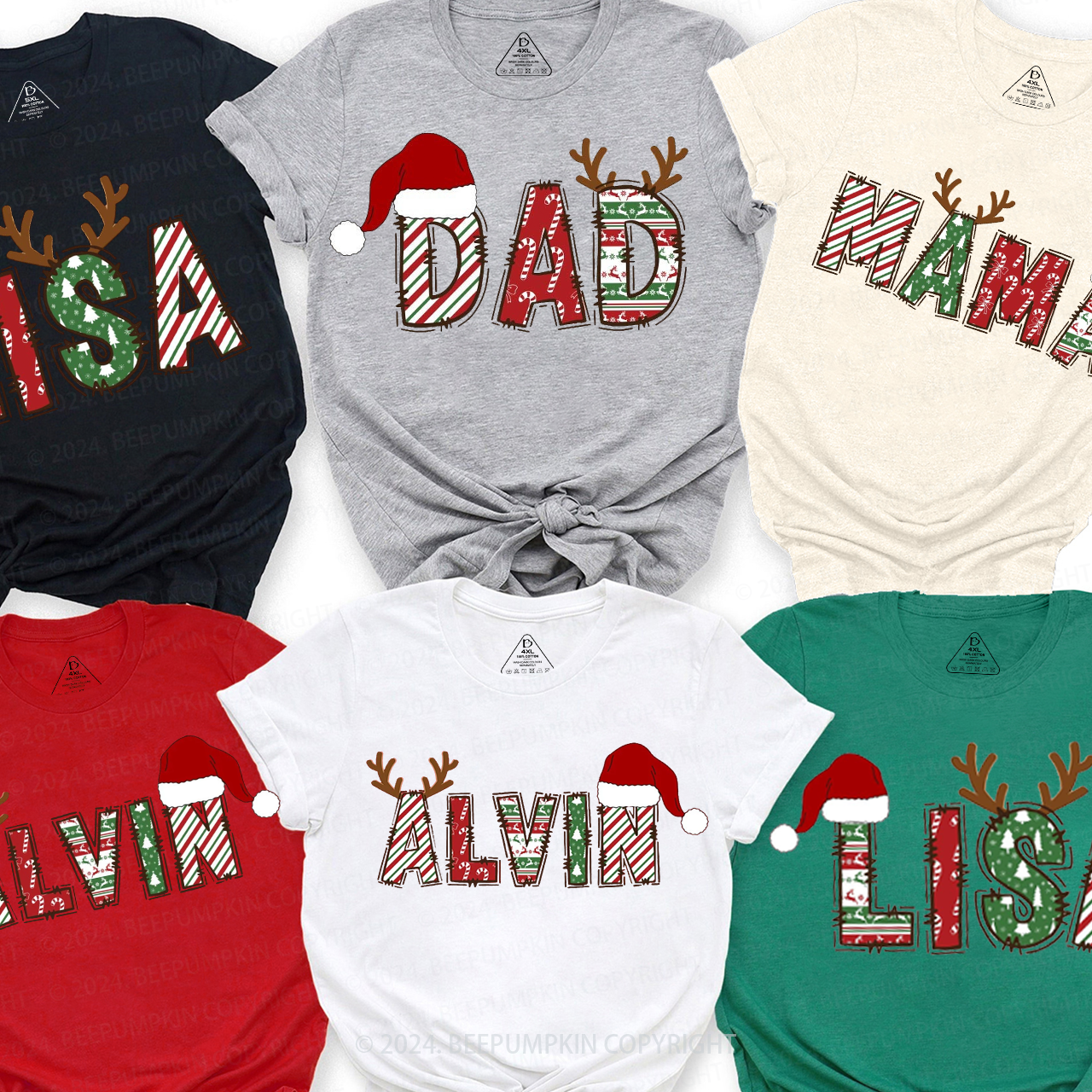 Personalized Reindeer Letters Family Matching T-Shirts Beepumpkin
