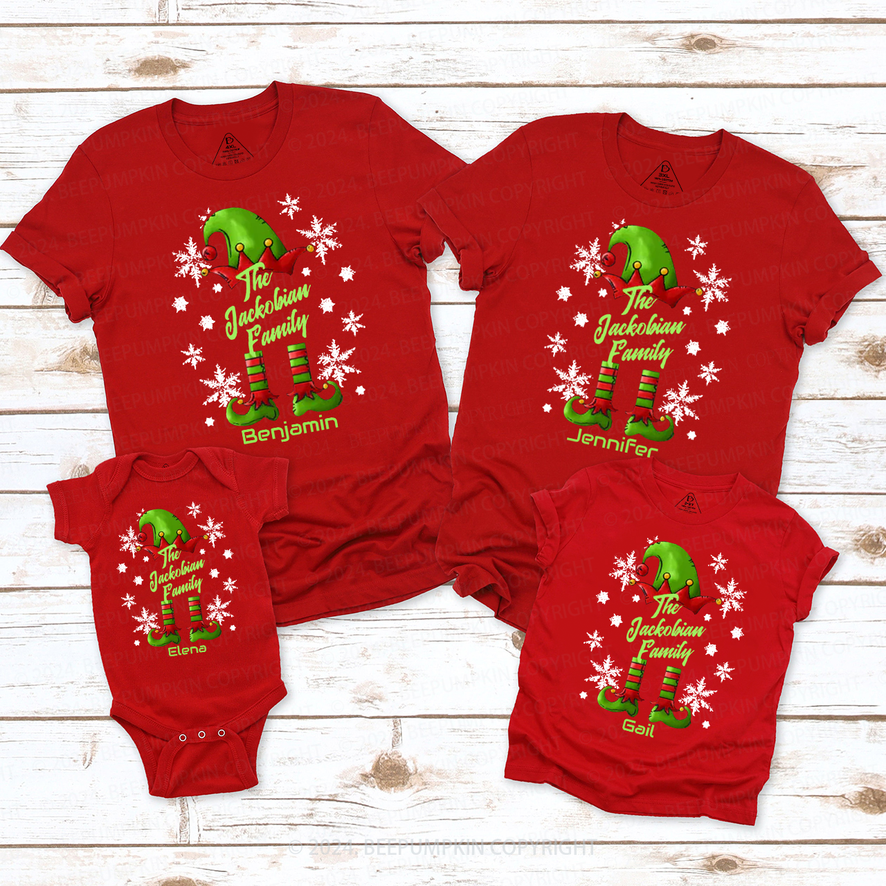 Personalized Snowflake Elf Christmas Family Matching T-Shirts Beepumpkin