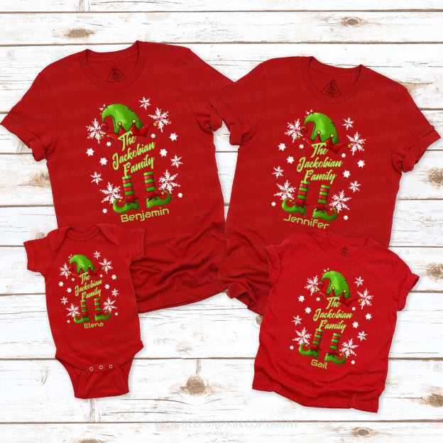 Personalized Snowflake Elf Christmas Family Matching T-Shirts Beepumpkin