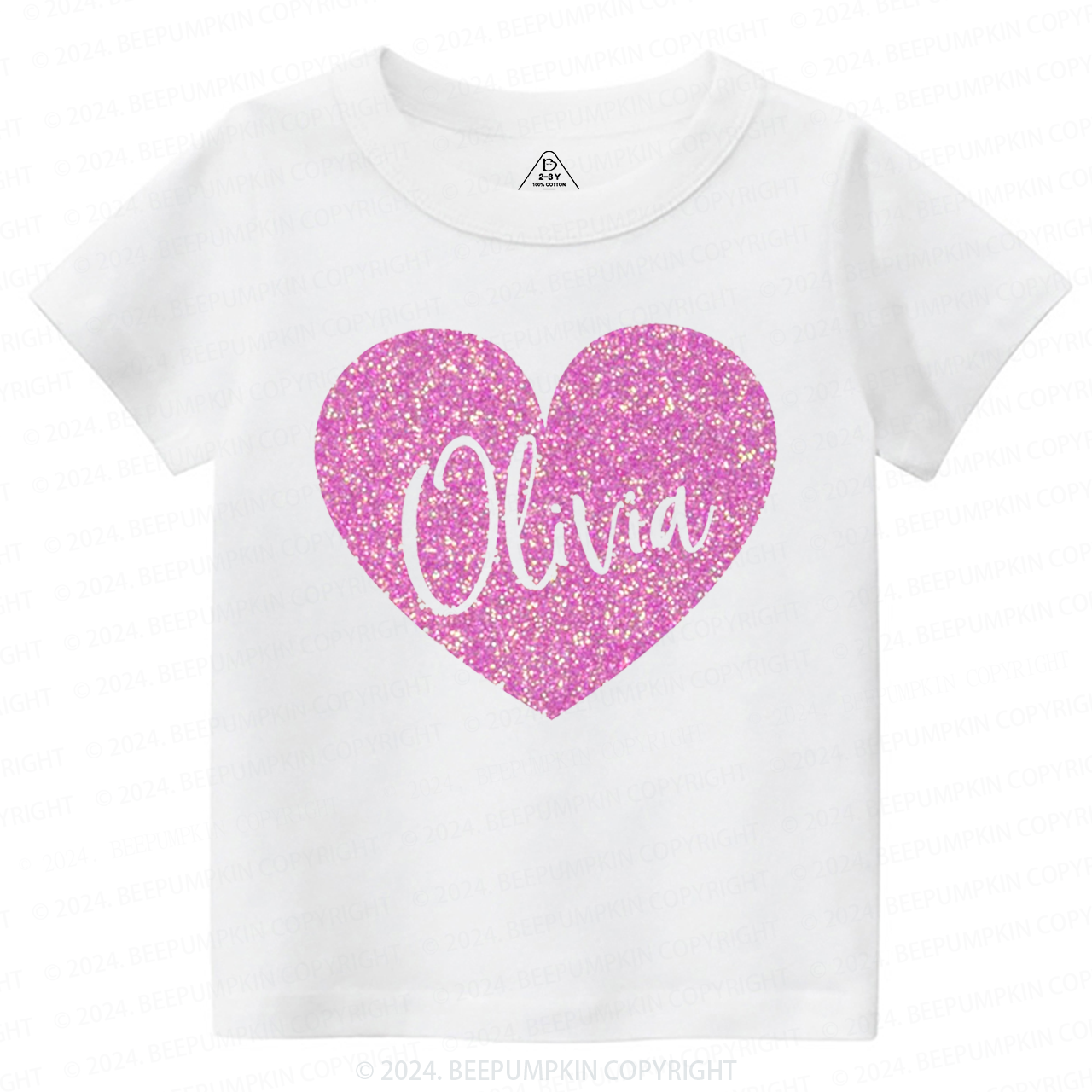 Personalized Valentine Glitter Name Toddler&Kids Tees Beepumpkin