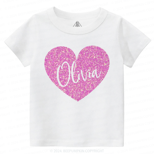 Personalized Valentine Glitter Name Toddler&Kids Tees Beepumpkin