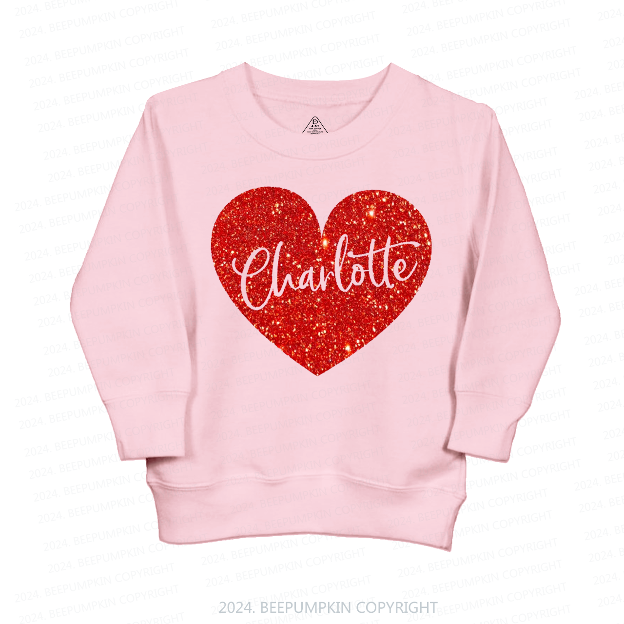 Personalized Valentine Glitter Name Kids Sweatshirt