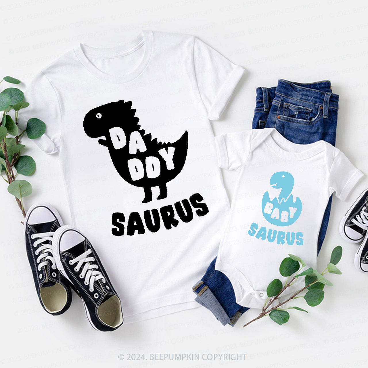 Personalized Dinosaur Theme Family Matching Tees Beepumpkin