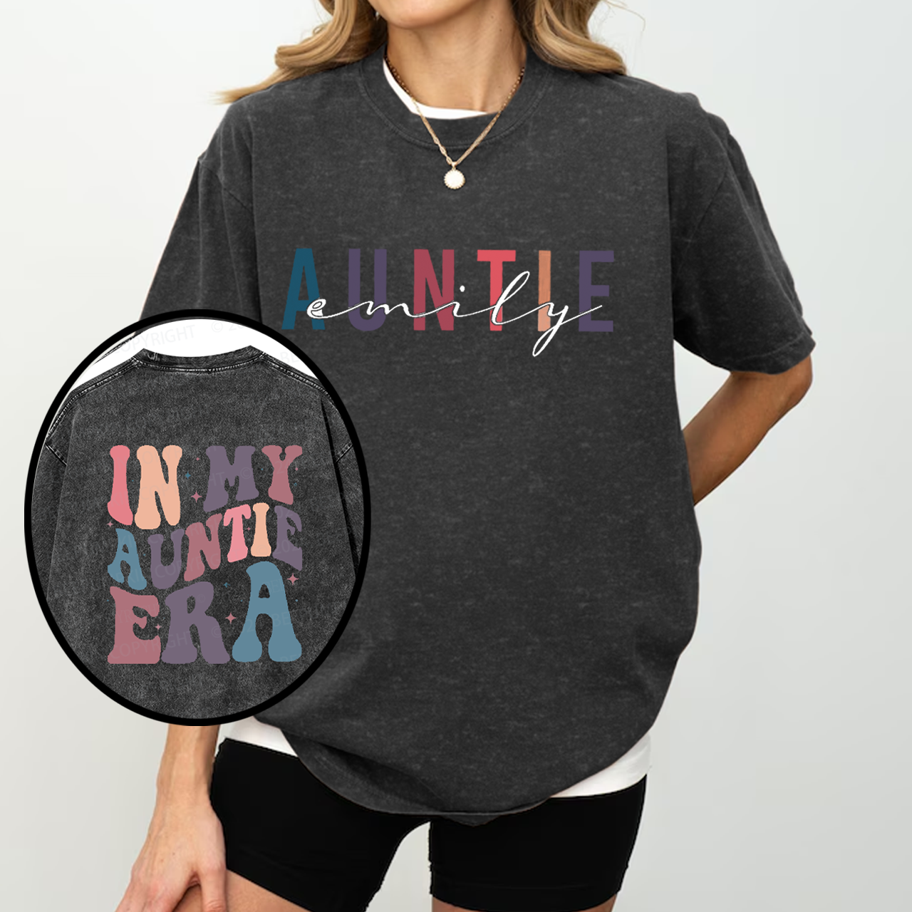 Personalized Name In My Auntie Era Aunt Washed T-Shirts 