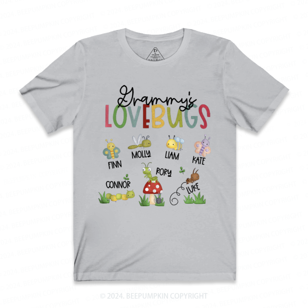 Personalized Grammy's Lovebugs Name T-Shirts