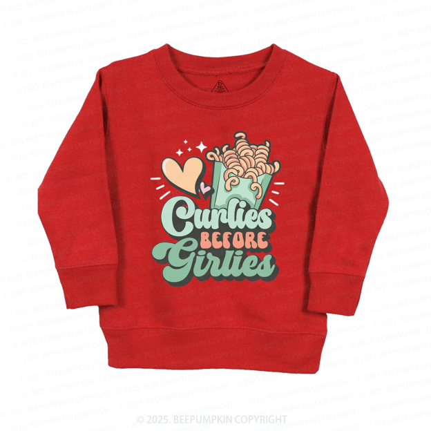 Curlies Before Girlies Valentine's Day Kid's Sweatshirt