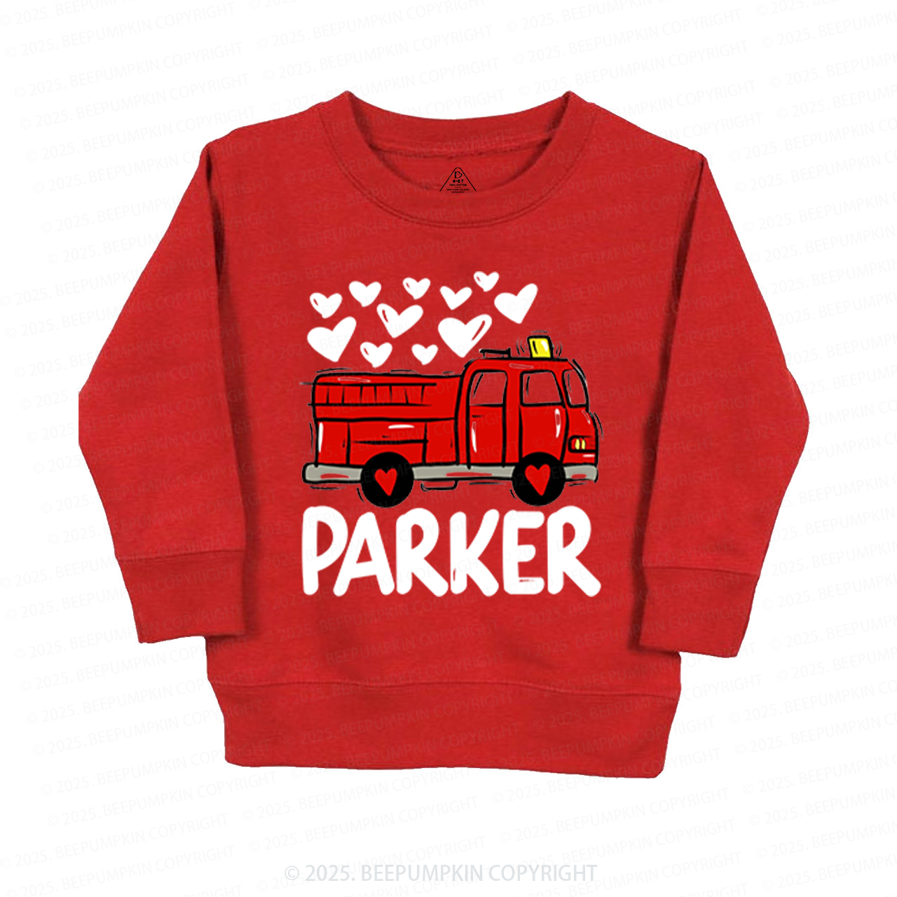 Fire Truck Valentine's Day Kid's Sweatshirt