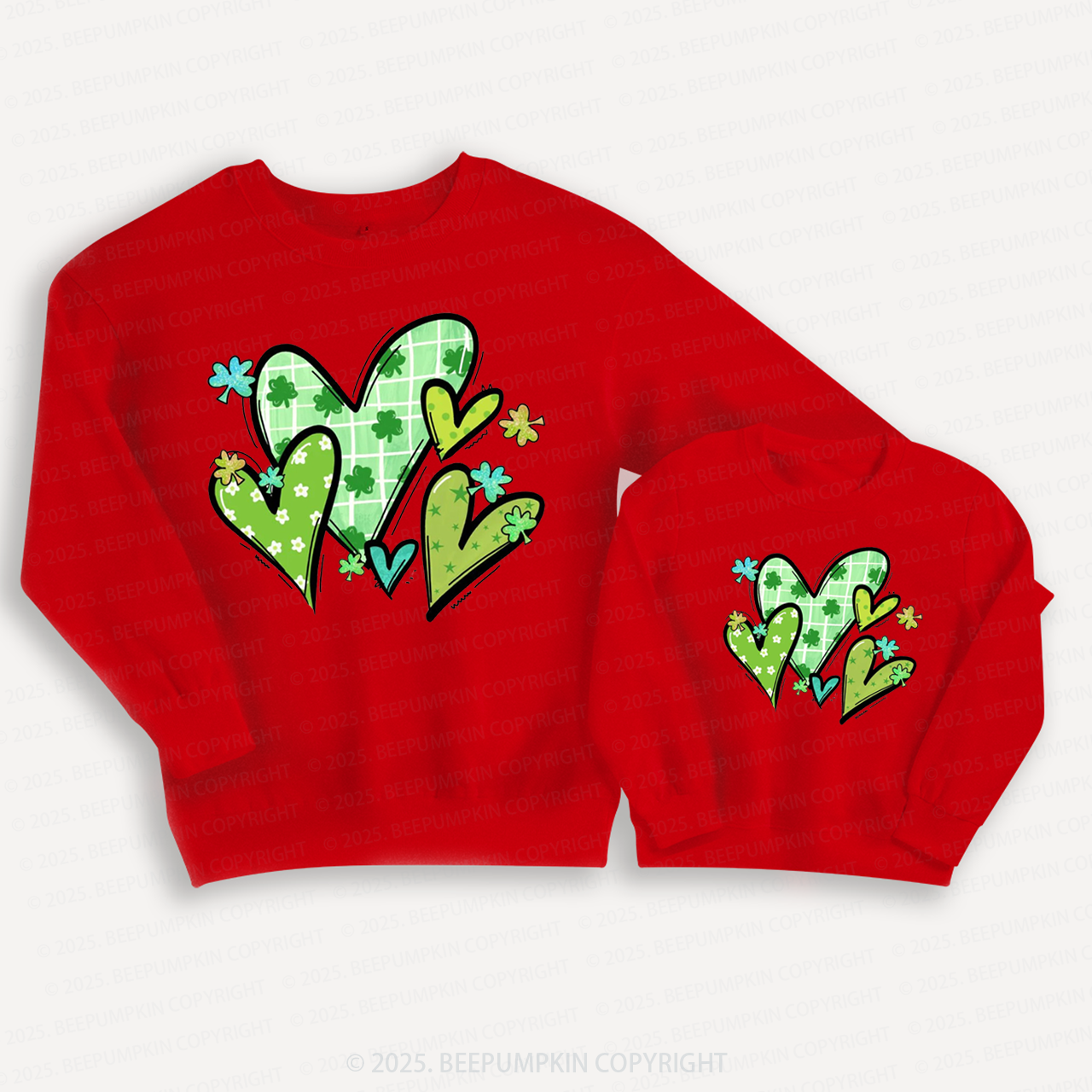 St.Patricks Day Hearts Family Matching Sweatshirts