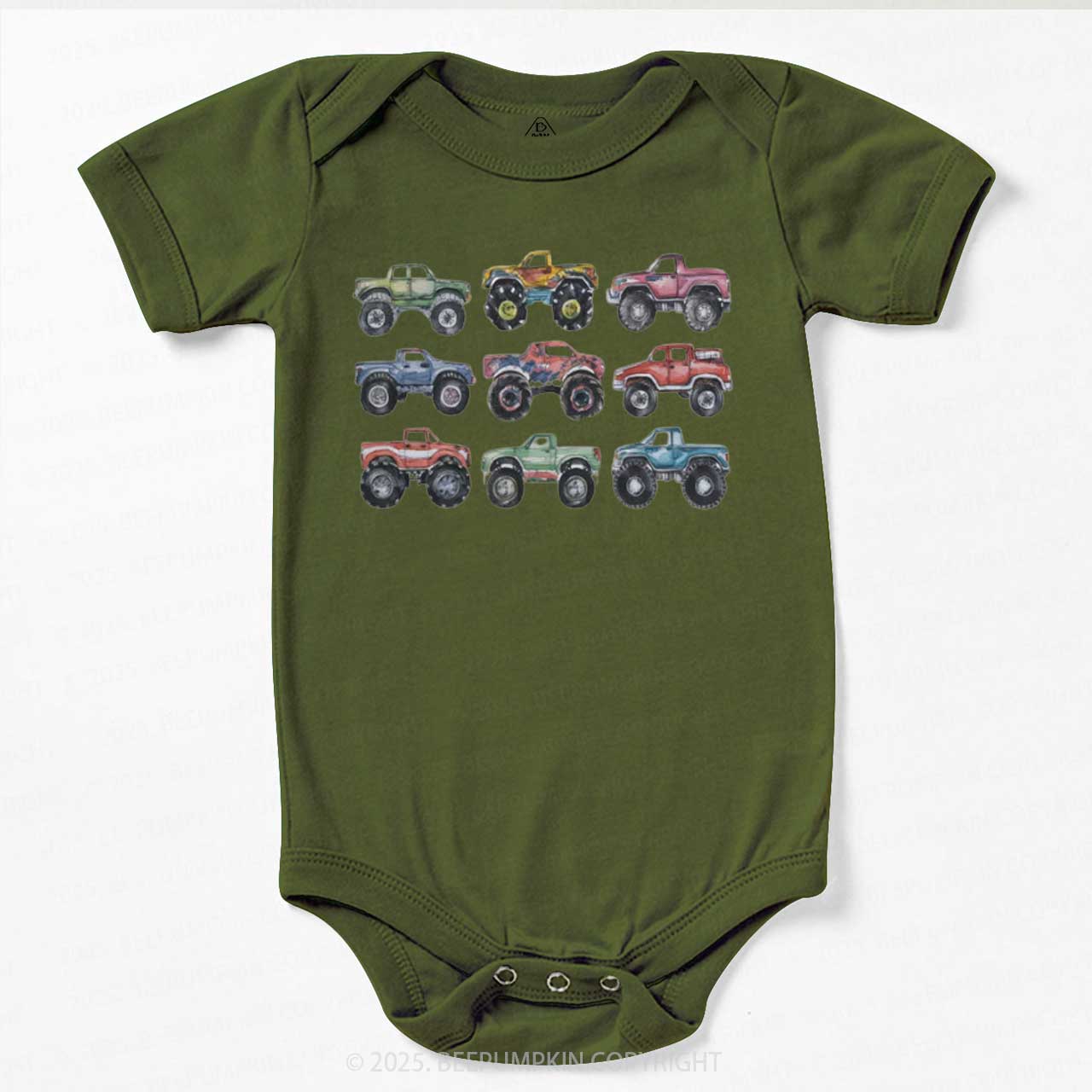 Retro Monster Trucks In A Row Bodysuit Beepumpkin
