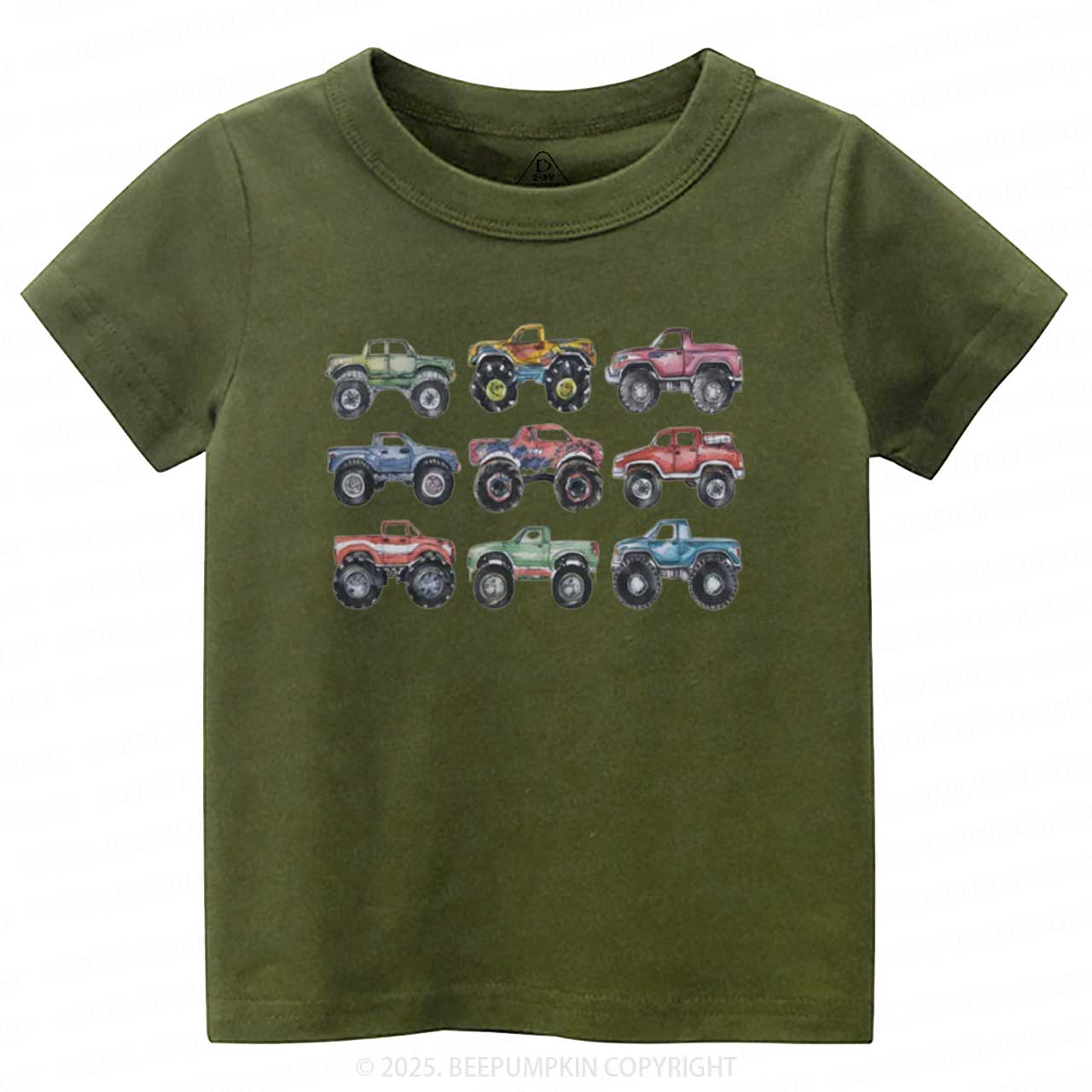 Retro Monster Trucks In A Row Toddler&Kid's Tees Beepumpkin