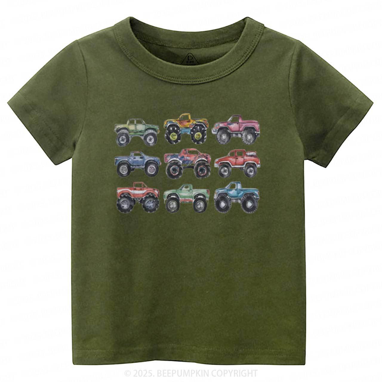 Retro Monster Trucks In A Row Toddler&Kid's Tees Beepumpkin