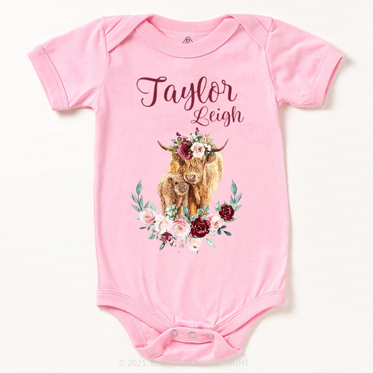 Personalized Name Highland Cow Baby Bodysuit Beepumpkin