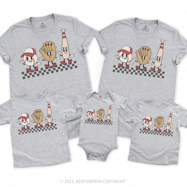 Baseball Vibes Variation Checkered Family Matching Tees Beepumpkin