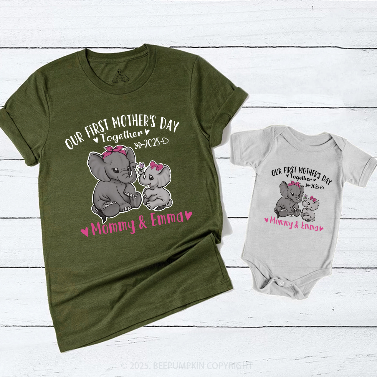 Personalized Elephant Mother's Day Gift T-Shirts For Mom & Kids